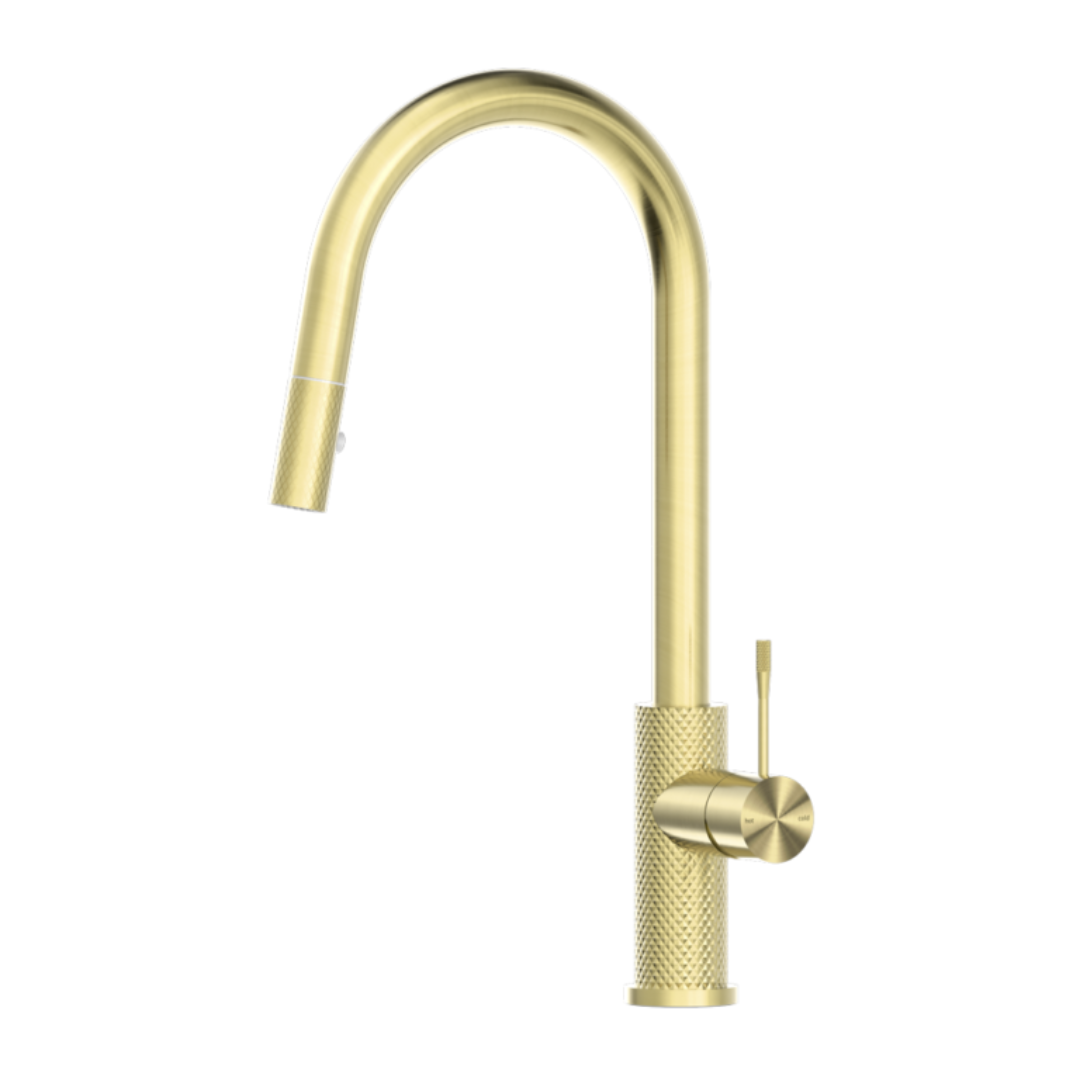 Robinet de cuisine Valencia – Rétractable avec fonction spray – Or brossé