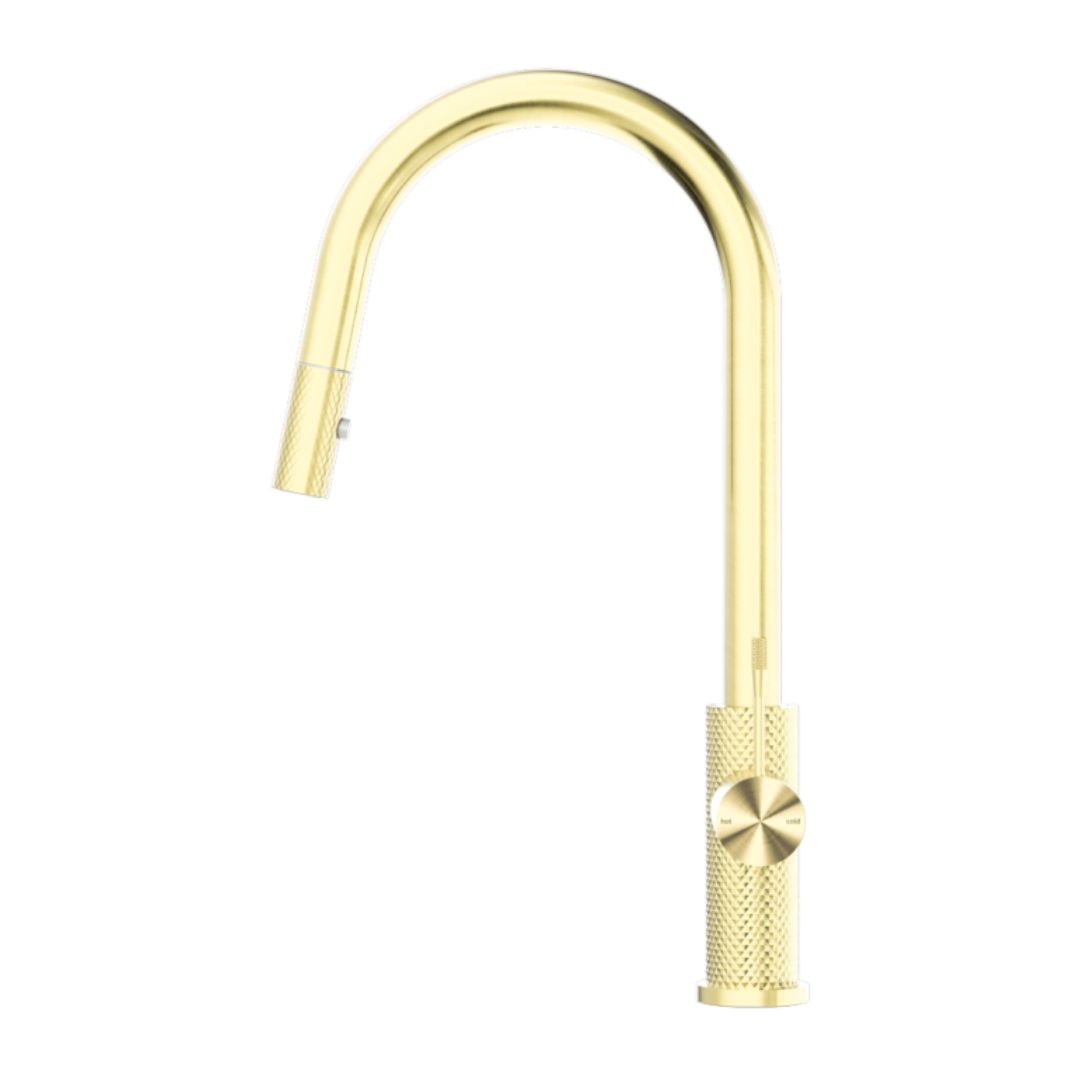 Robinet de cuisine Valencia – Rétractable avec fonction spray – Or brossé
