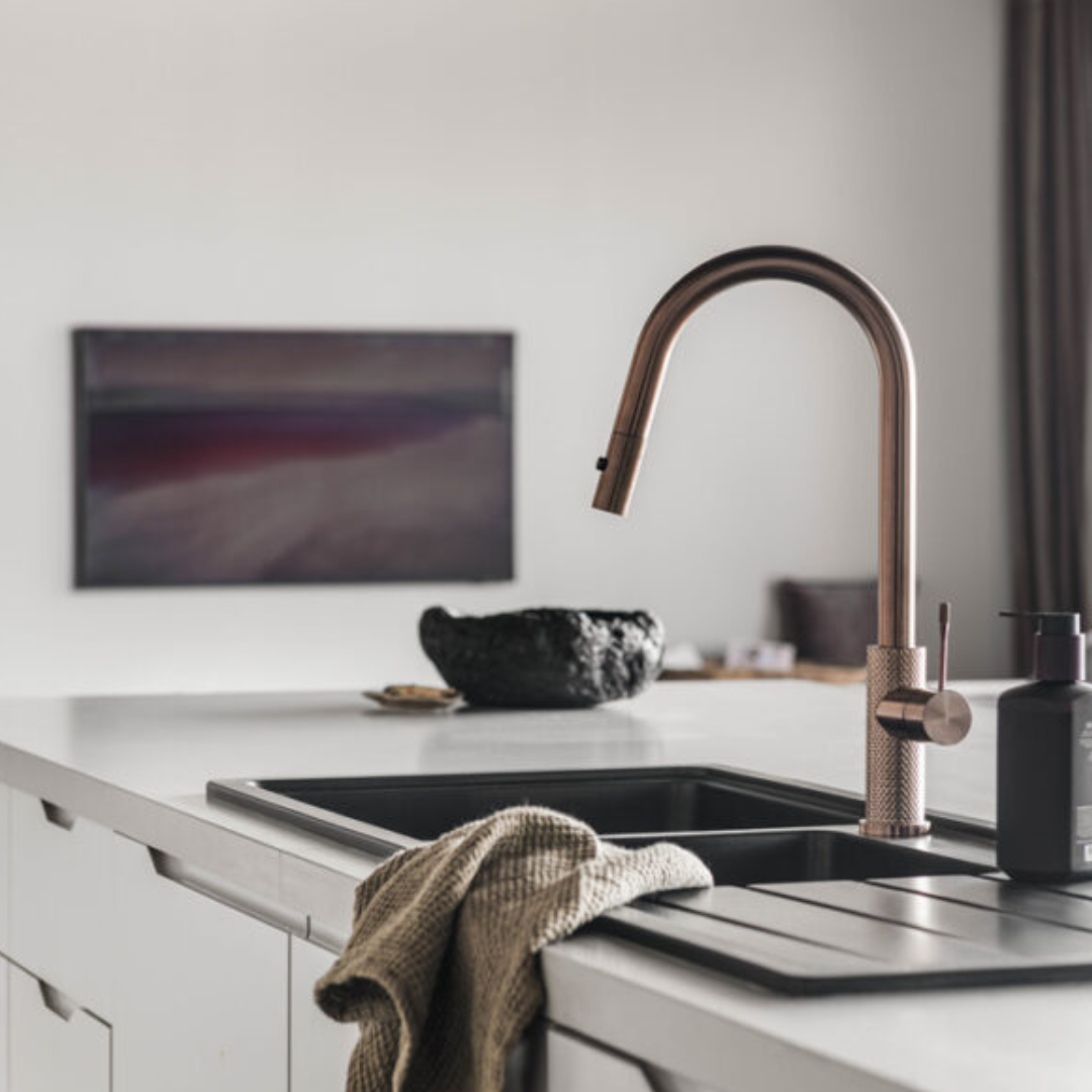 Robinet de cuisine Valencia – Rétractable avec fonction spray – Bronze brossé
