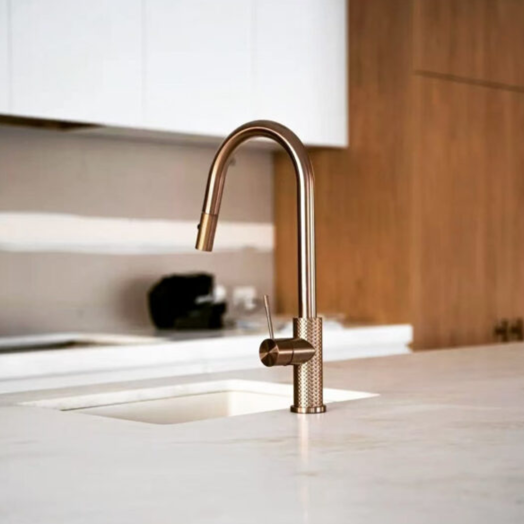 Robinet de cuisine Valencia – Rétractable avec fonction spray – Bronze brossé