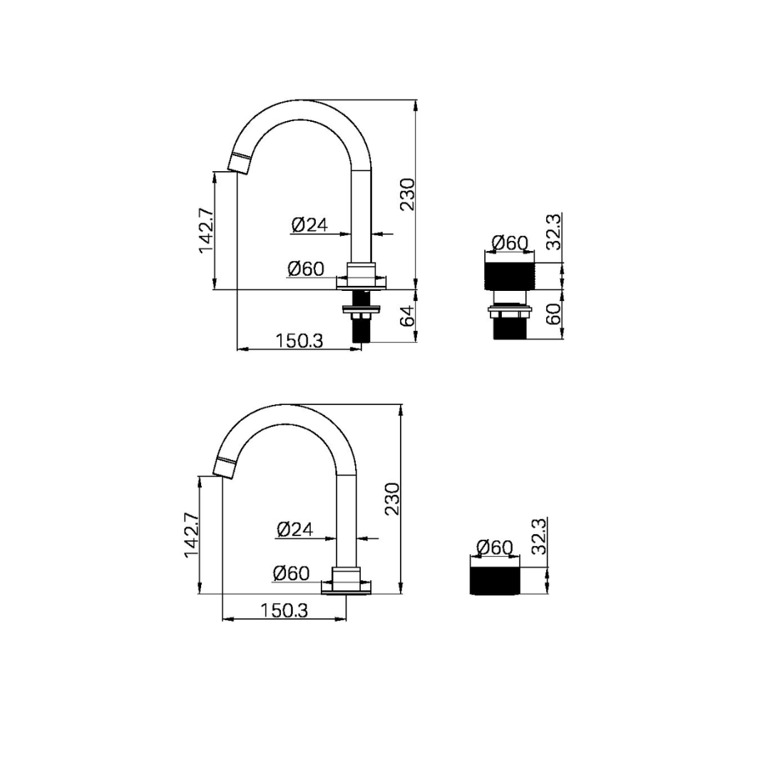 Robinet de lavabo encastré Valencia – 2 trous - Nickel brossé