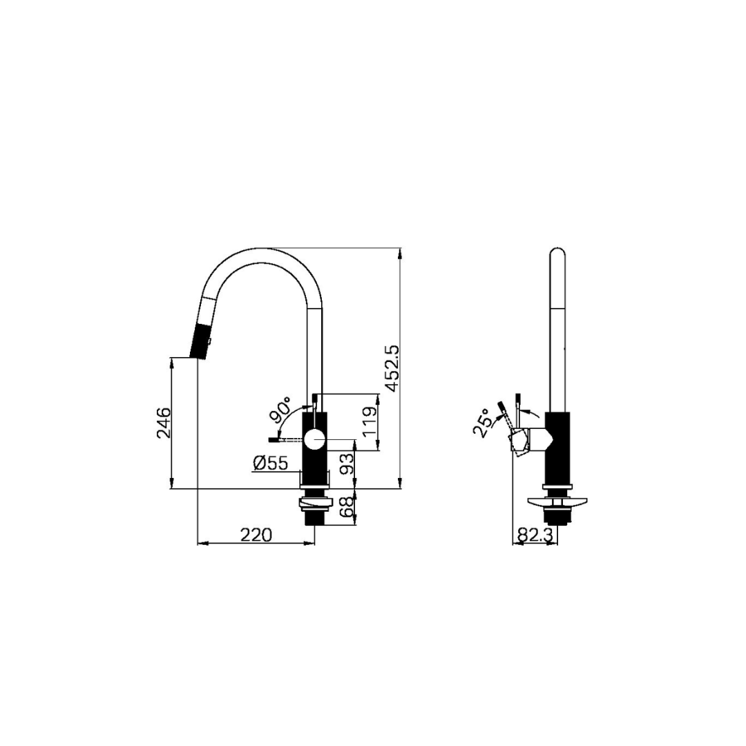 Robinet de cuisine Valencia – Rétractable avec fonction spray – Bronze brossé