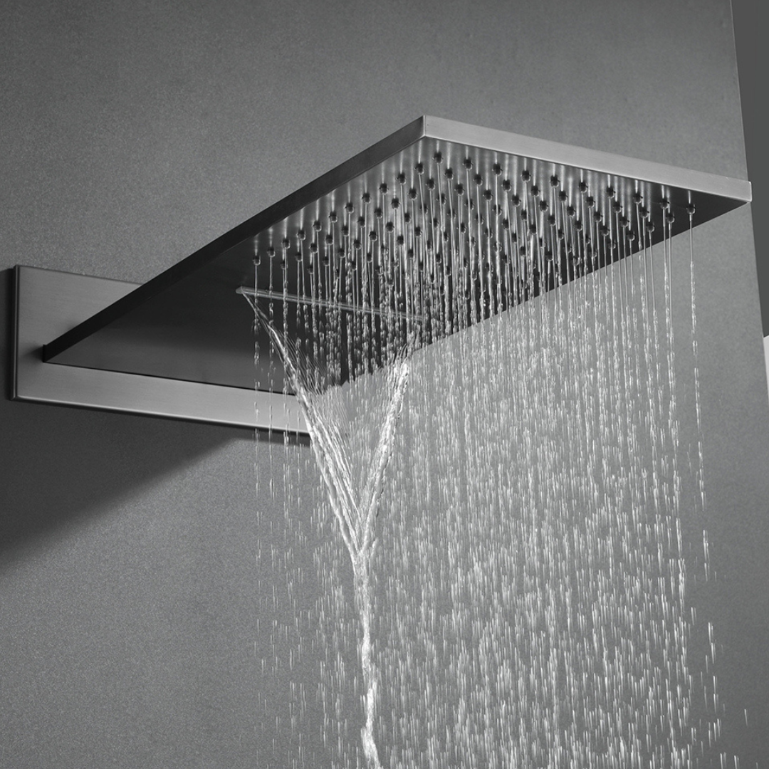 Ensemble de douche à effet pluie encastré thermostatique Isabella - Cascade - Gris gunmetal