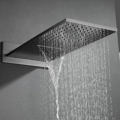 Ensemble de douche à effet pluie encastré thermostatique Isabella - Cascade - Gris gunmetal
