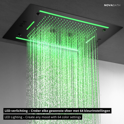 6-in-1 Thermostatische Inbouw Regendoucheset Marino – Bluetooth & Speakers – LED Verlichting – Massagejets - Zwart
