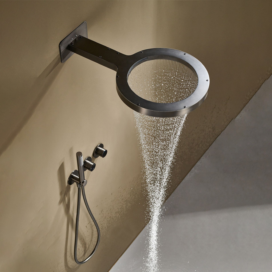 Ensemble de douche à effet pluie encastré thermostatique – Marino – Cascade & Douche à main – Régulation numérique – Gunmetal Grey