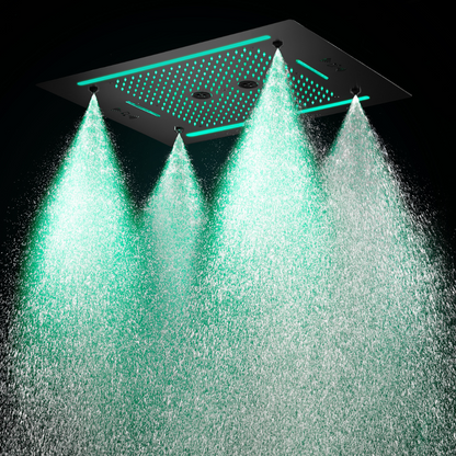 6-in-1 Thermostatische Inbouw Regendoucheset Marino – Bluetooth & Speakers – LED Verlichting – Massagejets - Zwart