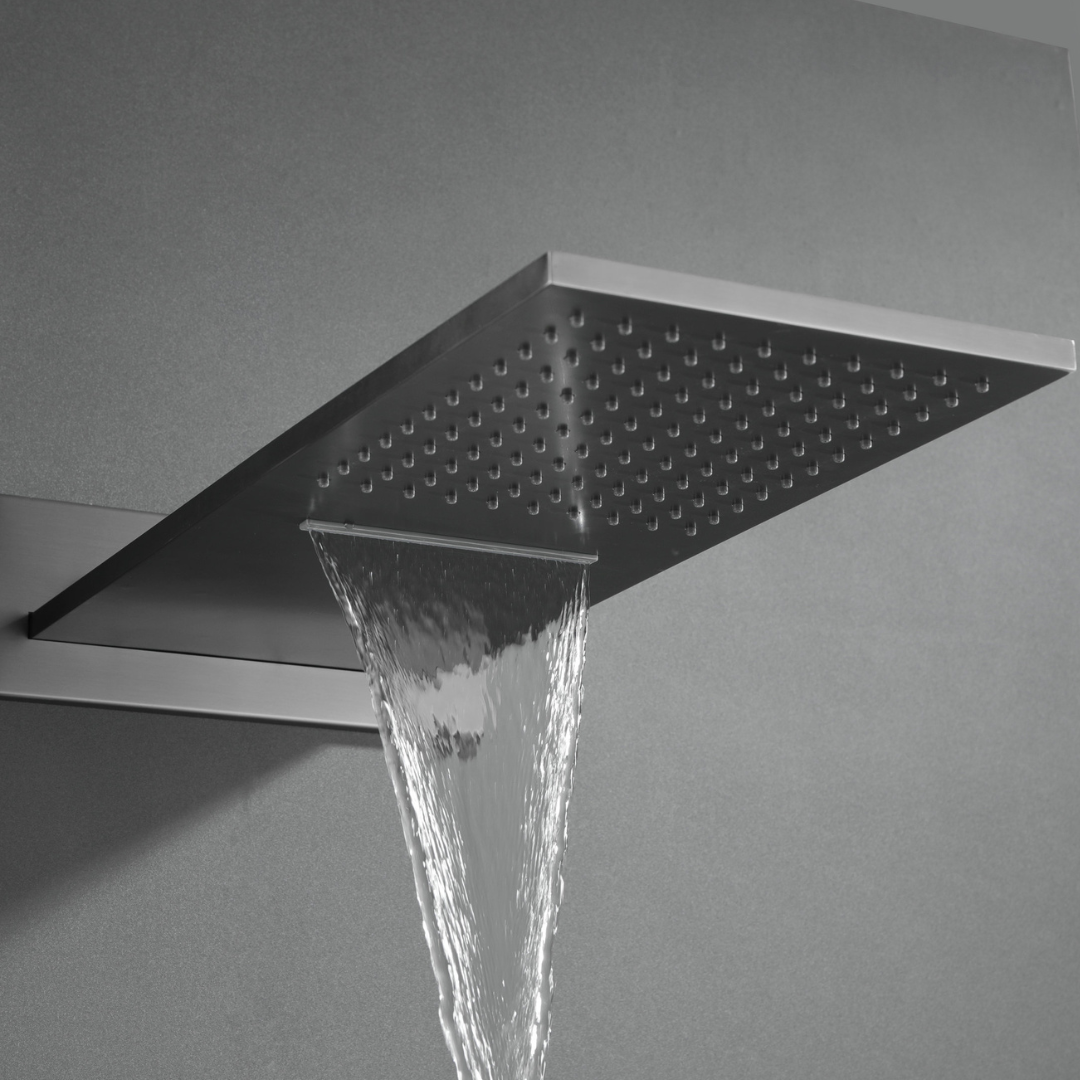 Ensemble de douche à effet pluie encastré thermostatique Isabella - Cascade - Gris gunmetal
