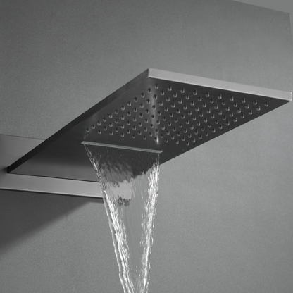 Ensemble de douche à effet pluie encastré thermostatique Isabella - Cascade - Gris gunmetal