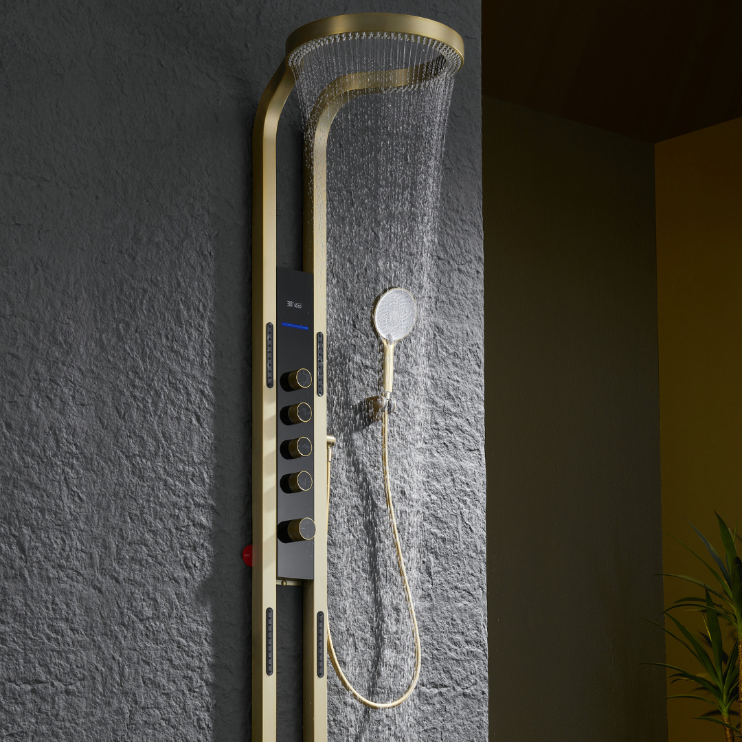 Panneau de douche thermostatique Marcelo – Affichage numérique - Or brossé