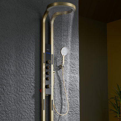 Panneau de douche thermostatique Marcelo – Affichage numérique - Or brossé