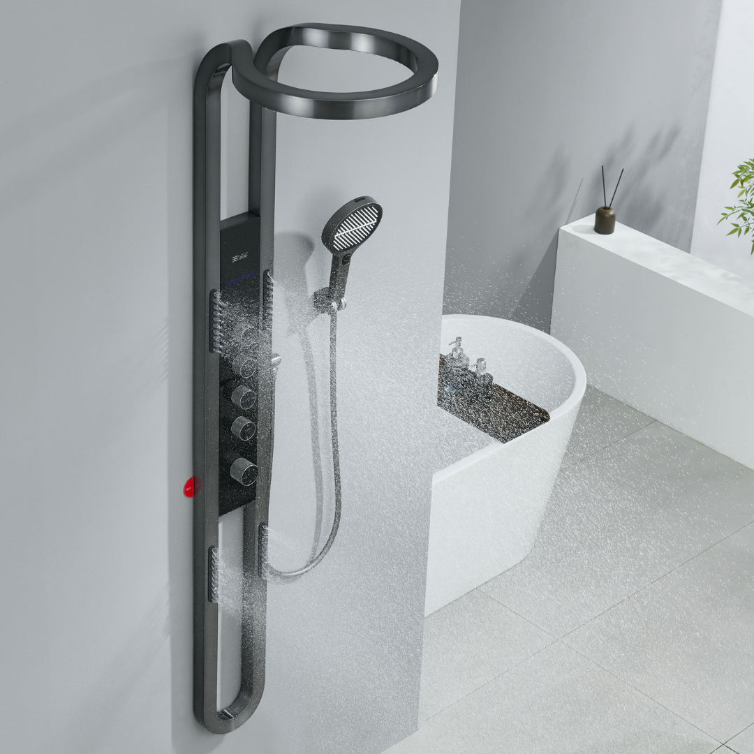 Panneau de douche thermostatique Marcelo – Affichage numérique - Noir mat
