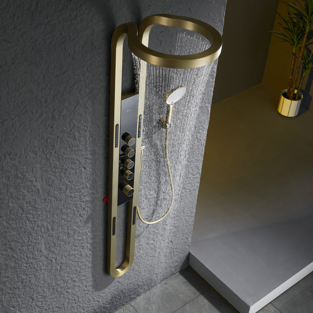 Panneau de douche thermostatique Marcelo – Affichage numérique - Or brossé