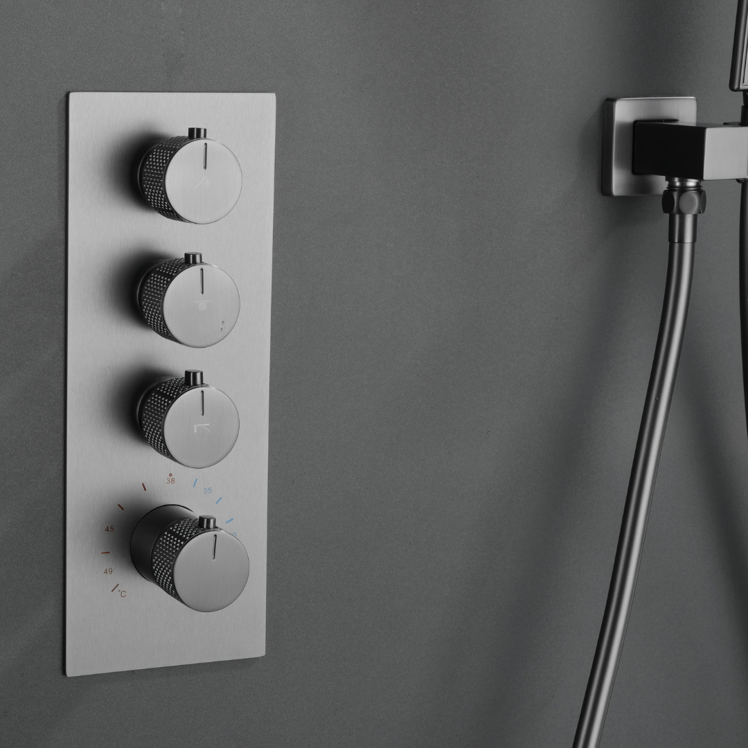 Ensemble de douche à effet pluie encastré thermostatique Isabella - Cascade - Gris gunmetal