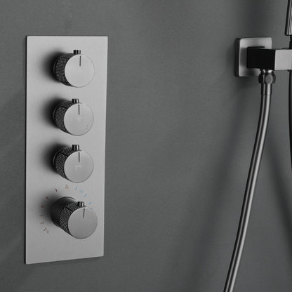 Ensemble de douche à effet pluie encastré thermostatique Isabella - Cascade - Gris gunmetal