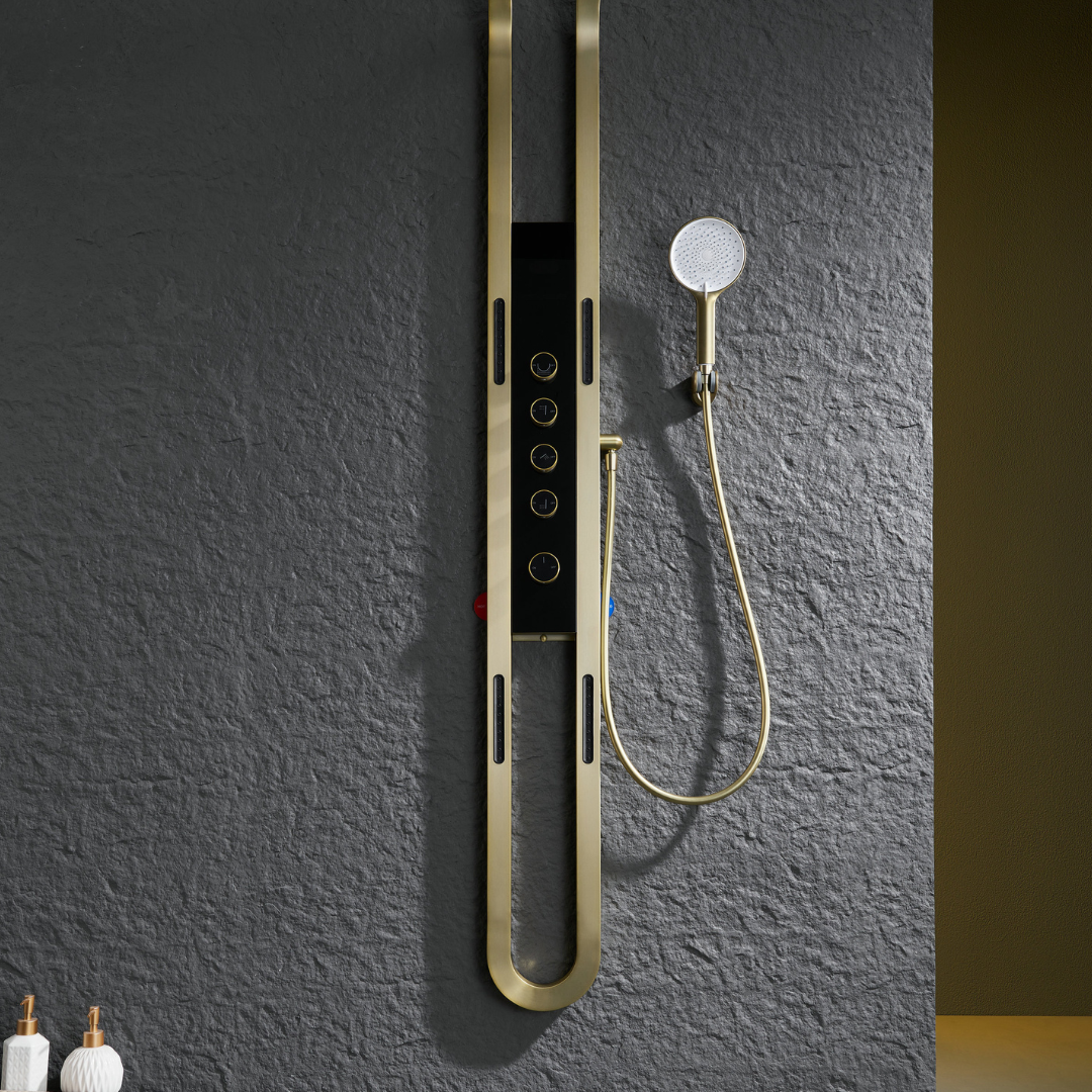 Panneau de douche thermostatique Marcelo – Affichage numérique - Or brossé
