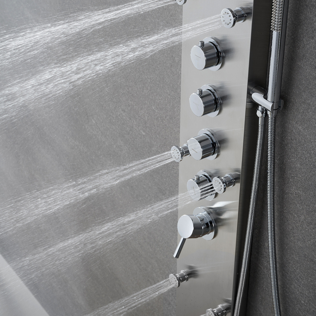 Robinet de baignoire indépendant Lisandro – Sortie d'eau en cascade – Nickel brossé