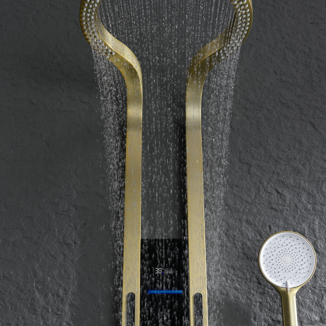 Panneau de douche thermostatique Marcelo – Affichage numérique - Or brossé