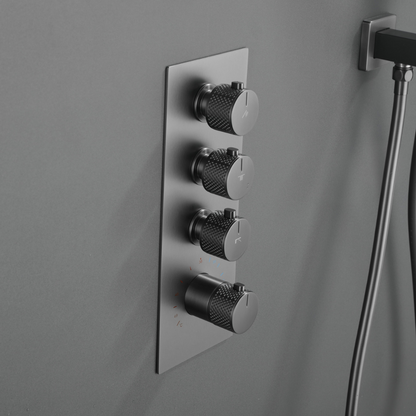 Ensemble de douche à effet pluie encastré thermostatique Isabella - Cascade - Gris gunmetal