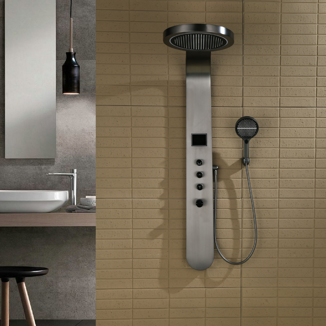 Robinet de baignoire indépendant Lisandro – Sortie d'eau en cascade – Nickel brossé
