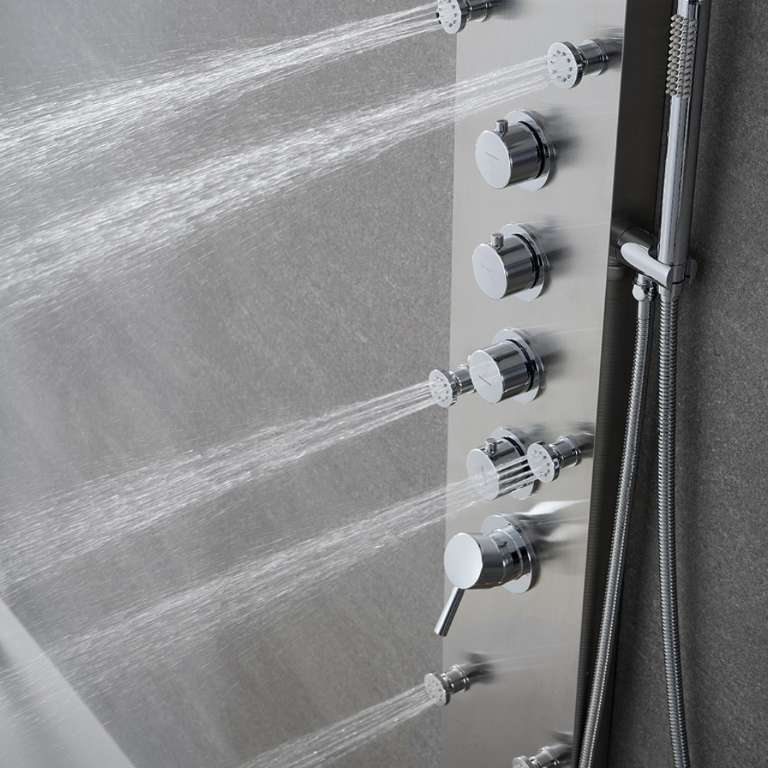 Robinet de baignoire indépendant Lisandro – Sortie d'eau en cascade – Nickel brossé