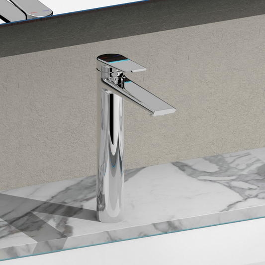 Robinet de baignoire indépendant Lisandro – Sortie d'eau en cascade – Nickel brossé