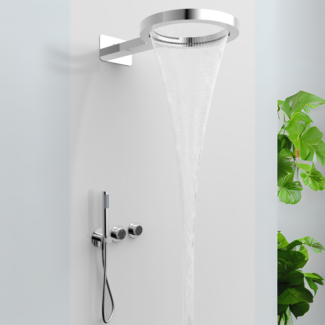 Ensemble de douche à effet pluie encastré thermostatique – Marino – Cascade & Douche à main – Régulation numérique – Chrome