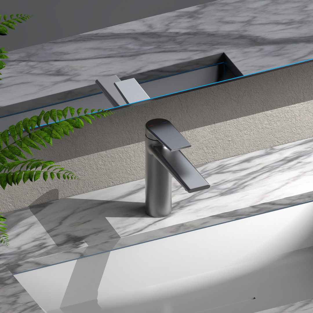 Robinet de baignoire indépendant Lisandro – Sortie d'eau en cascade – Nickel brossé