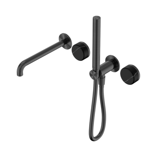 Inbouw badmengkraan Sorrento - Marquina Black - Staafhanddouche en uitloop - Zonder achterplaat - Gun metal grey