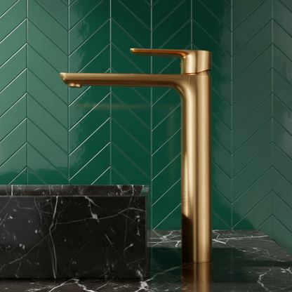 Hoge wastafelkraan  – Silvio – Brushed gold - 31,5 × 19 × 4,5 cm