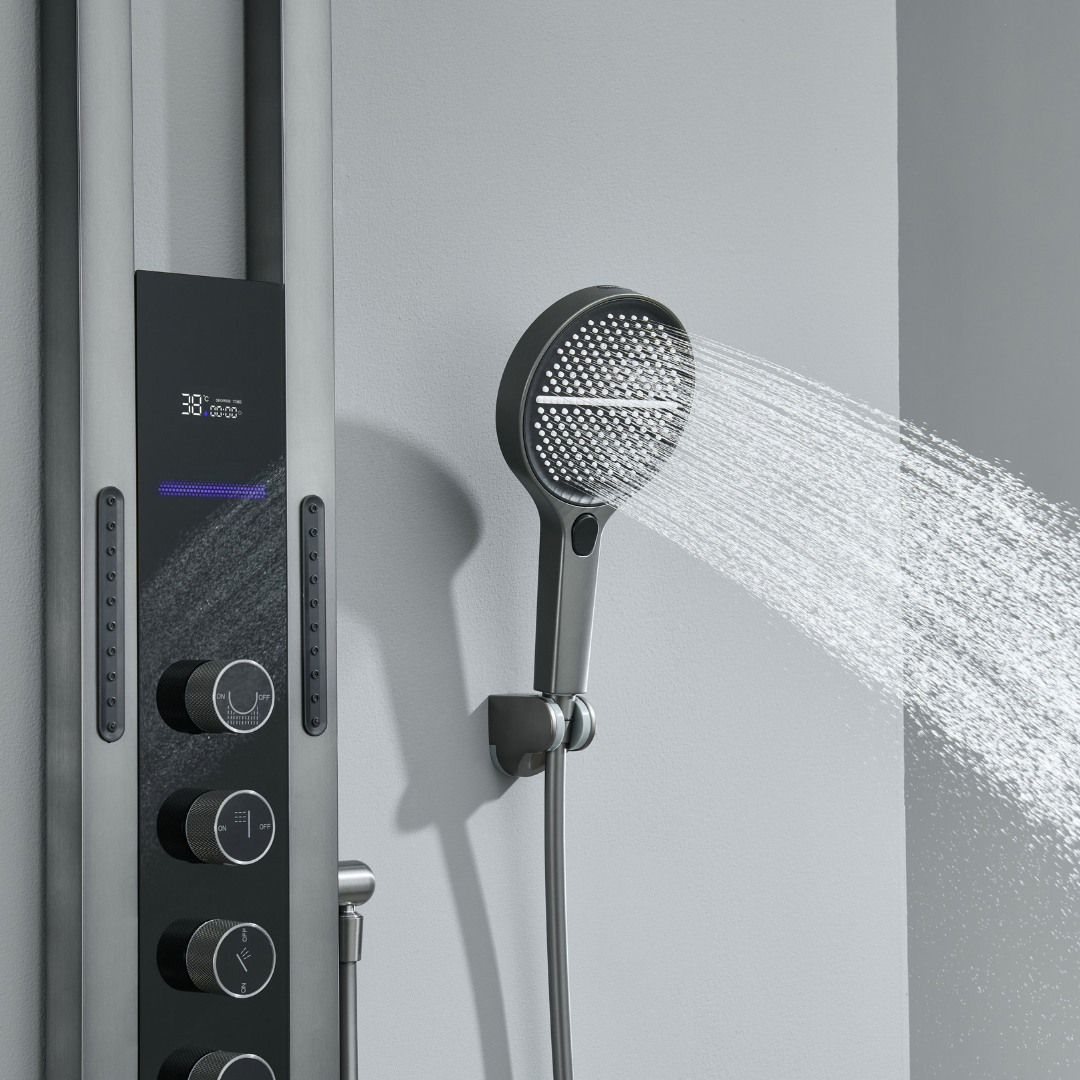 Panneau de douche thermostatique Marcelo – Affichage numérique - Gris gunmetal