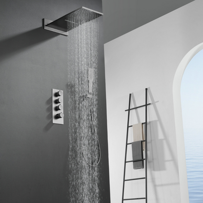 Ensemble de douche à effet pluie encastré thermostatique Isabella - Cascade - Gris gunmetal