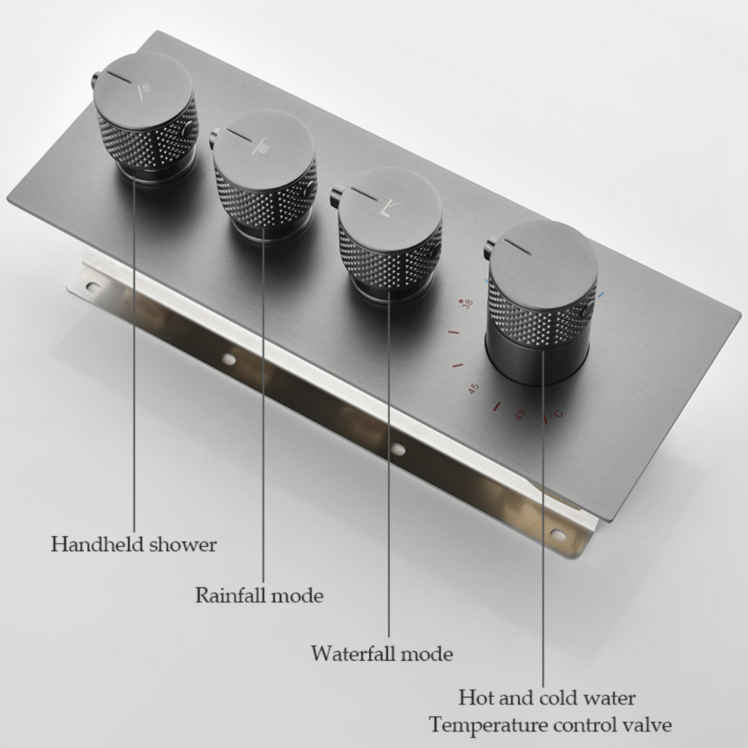 Ensemble de douche à effet pluie encastré thermostatique Isabella - Cascade - Gris gunmetal