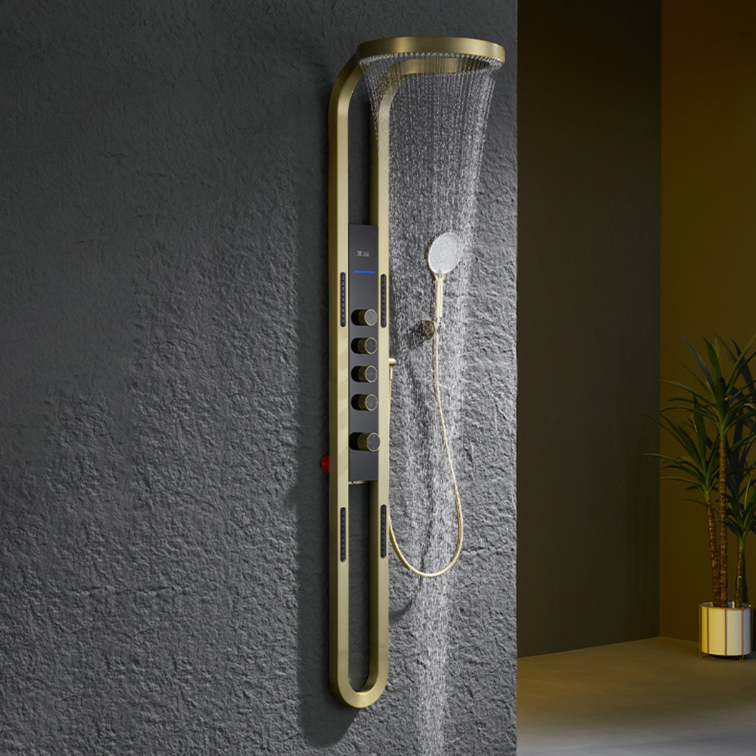 Panneau de douche thermostatique Marcelo – Affichage numérique - Or brossé