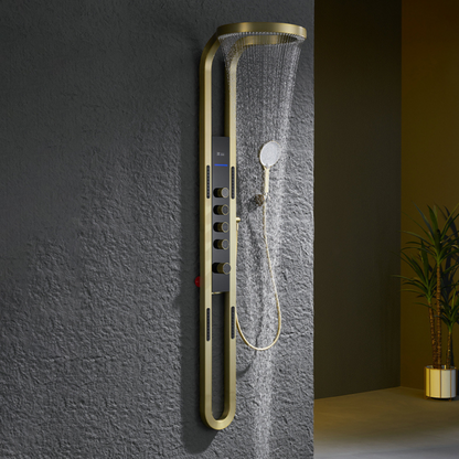 Panneau de douche thermostatique Marcelo – Affichage numérique - Or brossé