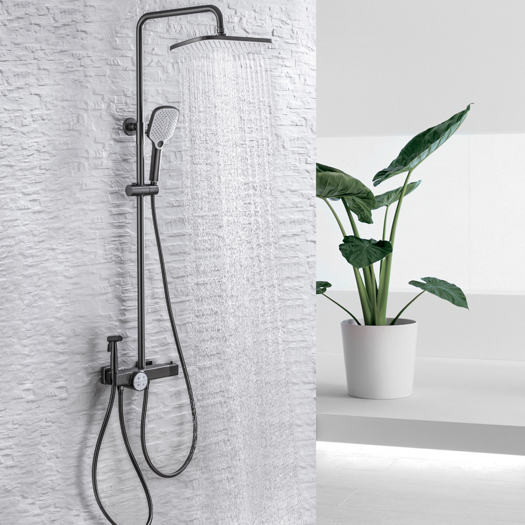 Thermostatische opbouw regendoucheset- Angelo - Gunmetal grey