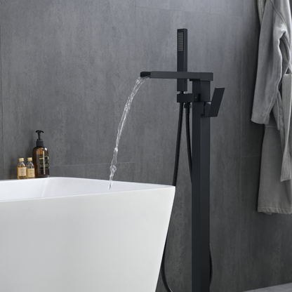 Robinet de baignoire indépendant Lisandro – Sortie d'eau en cascade – Noir mat