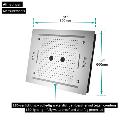 6-in-1 Thermostatische Inbouw Regendoucheset Marino – Bluetooth & Speakers – LED Verlichting – Massagejets - Chrome
