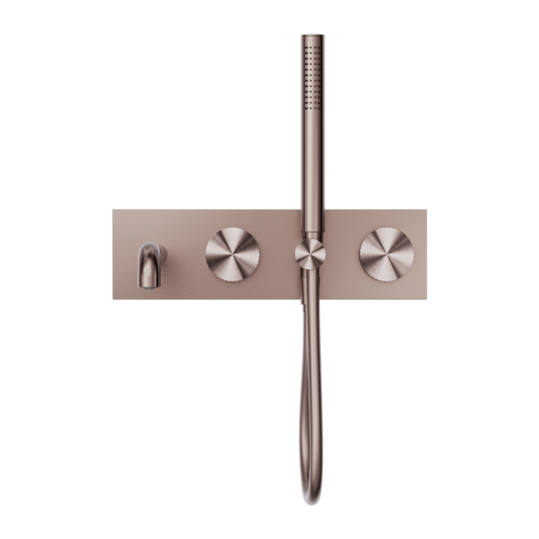 Inbouw badmengkraan Valencia - Staafhanddouche en uitloop - Brushed bronze