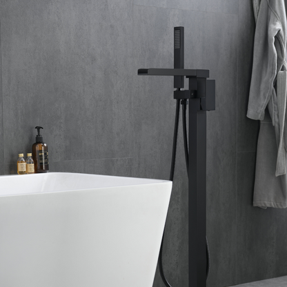 Robinet de baignoire indépendant Lisandro – Sortie d'eau en cascade – Noir mat