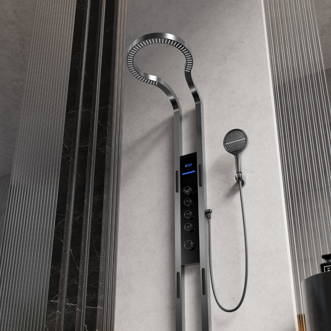 Panneau de douche thermostatique Marcelo – Affichage numérique - Noir mat