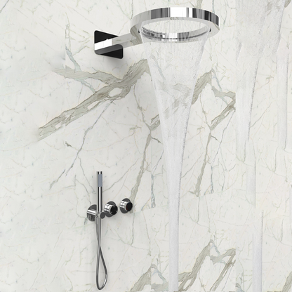 Ensemble de douche à effet pluie encastré thermostatique – Marino – Cascade & Douche à main – Régulation numérique – Chrome