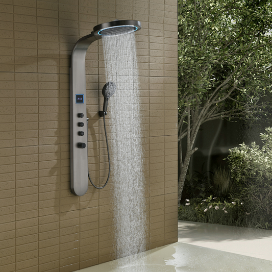 Robinet de baignoire indépendant Lisandro – Sortie d'eau en cascade – Nickel brossé