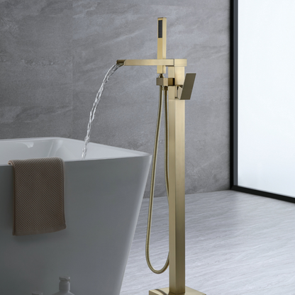 Robinet de bain indépendant Lisandro – Sortie d'eau en cascade – Or brossé