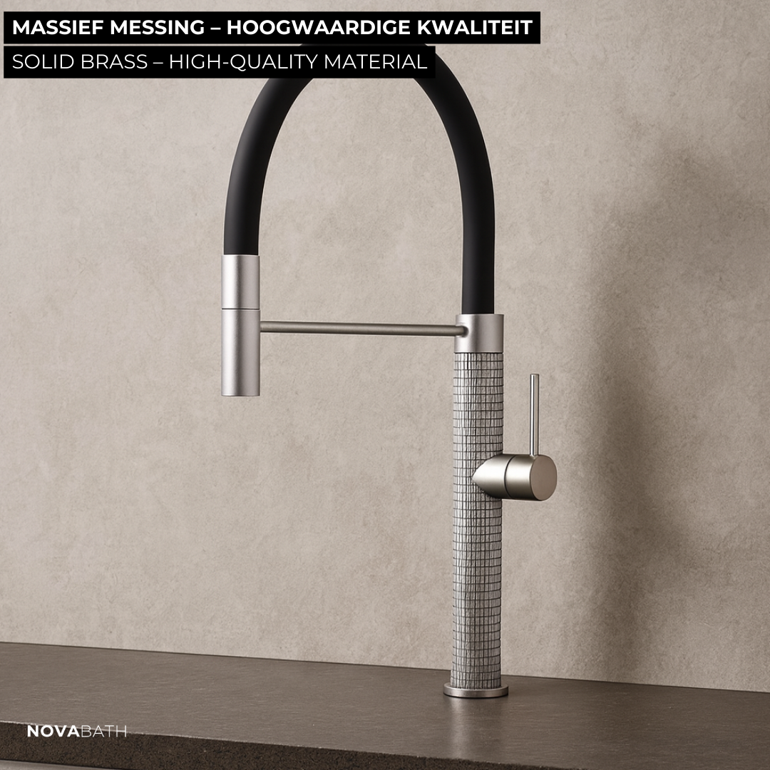 Robinet de cuisine semi-professionnel Angelica – Bec rétractable – Gris gunmetal