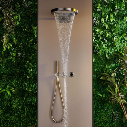 Ensemble de douche à effet pluie encastré thermostatique – Marino – Cascade & Douche à main – Régulation numérique – Or brossé