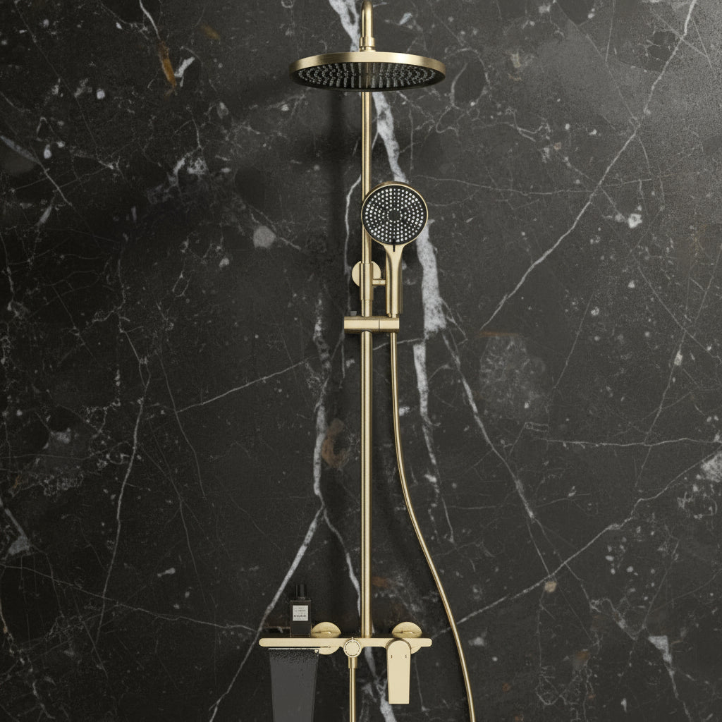 Opbouw regendoucheset Cynthia - Brushed gold - 130 × 35 × 25 cm