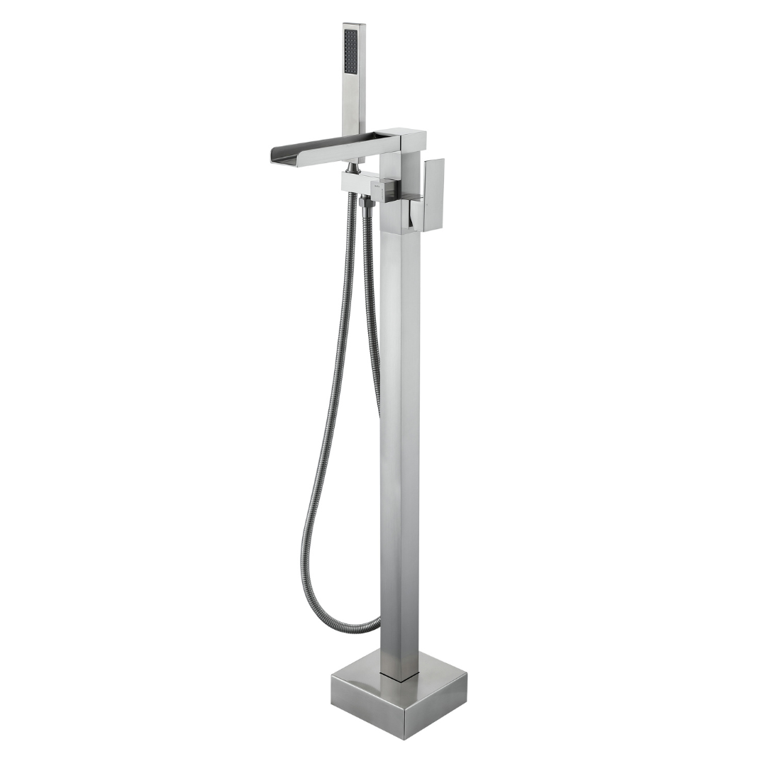 Robinet de baignoire indépendant Lisandro – Sortie d'eau en cascade – Nickel brossé