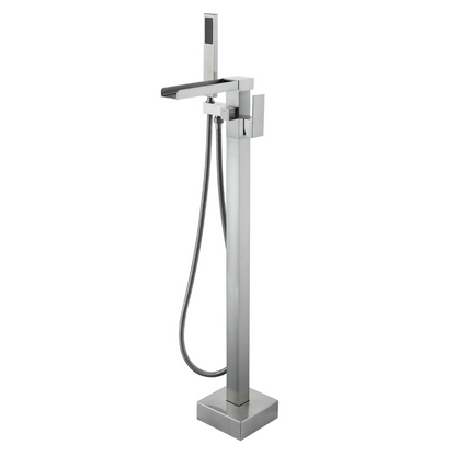 Robinet de baignoire indépendant Lisandro – Sortie d'eau en cascade – Nickel brossé