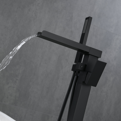 Robinet de baignoire indépendant Lisandro – Sortie d'eau en cascade – Noir mat